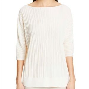 SOLD NWT Lafayette 148 New York Plissé Ribbed Dolman Sweater, Ivory//Size XL
